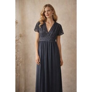 Vintage 90s Black Lace Maxi Nightgown Large Empire Waist Gothic Cottagecore